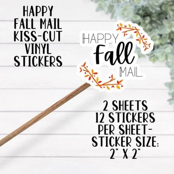 Happy Fall Mail Stickers- 2 Sheets of Stickers 2" x 2" - Picture 2 of 4